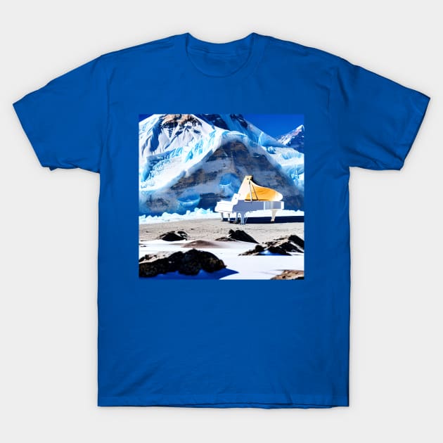 A White Piano On The Snow Capped Peaks Of Mt. Everest T-Shirt by Musical Art By Andrew